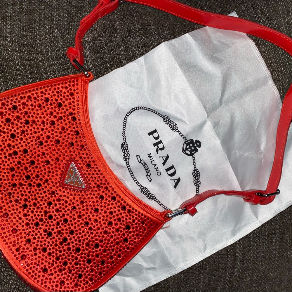 Fashion Red Cleo Crystal Studded Shoulder And Crossbody Leather Strap(s) Bag